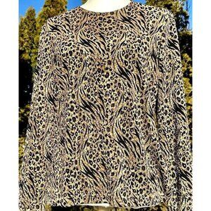 VTG CONRAD C Leopard Print Popover Top Size Lg Black Tan Mob Wife Career Mature